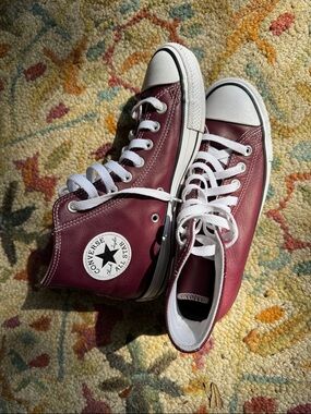 Maroon High-Top Converse Sneakers with White Toecap and Laces